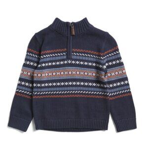 NWT JARVIS ARCHER Boys Cotton Mock Neck Jacquard Pullover Peacoat Sweater